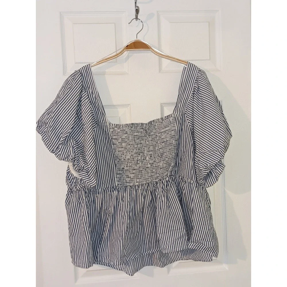 Old Navy‎ Striped Peplum Top Square Neck Puff Sleeve Blouse 4X NWOT